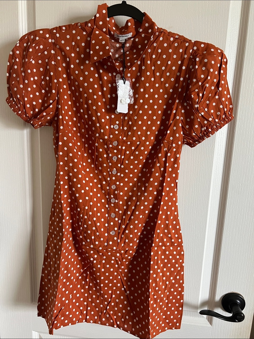 WeWoreWhat Rust Polka Dot Mini Dress with White Dots